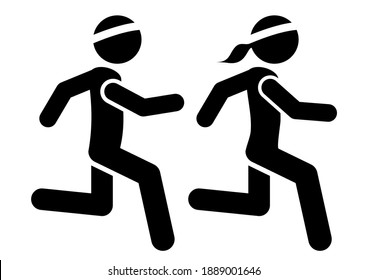 Running people, black silhouette, vector icon