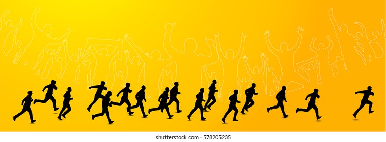 Running People And Cheering Fans