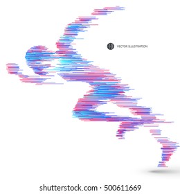 Running people, composed of colored lines.