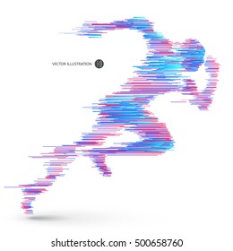 Running People, Composed Of Colored Lines.