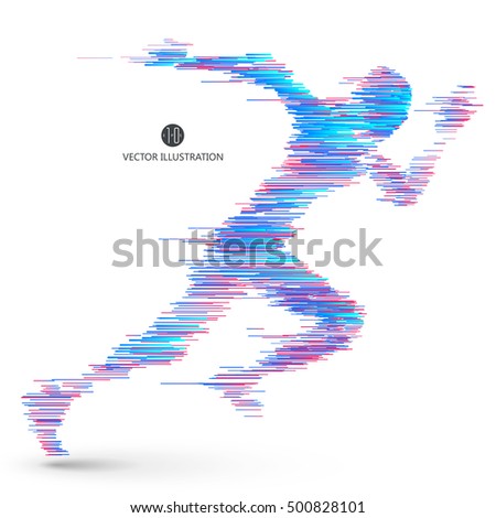 Running people, composed of colored lines.