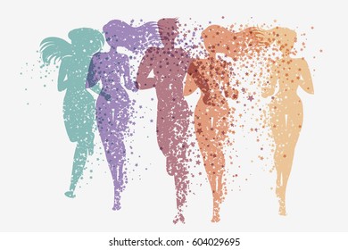 Running people. Fitness background with Silhouette of star particles. Color sport poster, print or banner. Vector illustration 