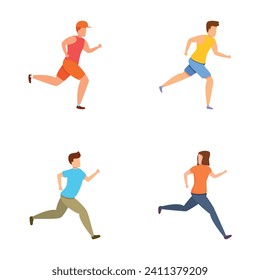 Running people icons set cartoon vector. Jogging people group. Sport and physical activity