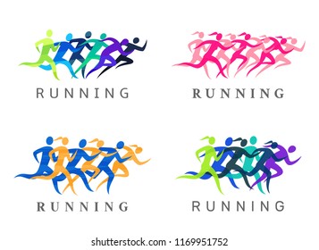 Running people illustration. Running men and women simple silhouettes for sport organizations, tournaments and marathons.