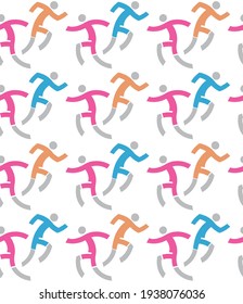 Running people, joggers, Seamless decorative pattern.
Colorful Background with runners icons. Vector available.