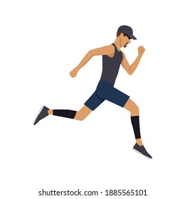 Running people. Man in sports clothes on marathon race, athletics event, sports group jogging, web banner design vector fitness concept