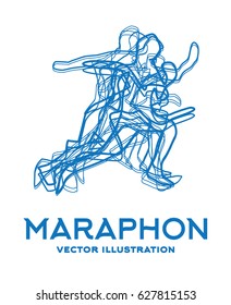 Running People. Marathon Concept. Vector Illustration.