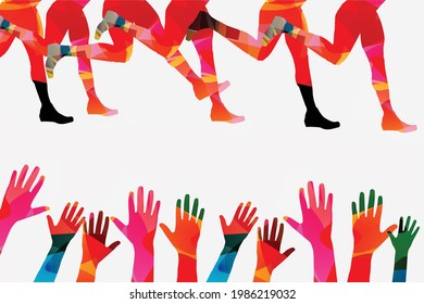 Running people, marathon race poster vector illustration. Jogging active people, fitness training, sport training design for banner, event promo material, flyer