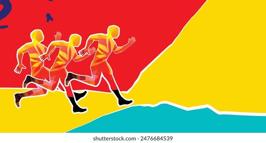  Running people, marathon race poster vector illustration. Jogging active people, fitness training, sport training design for banner, event promo material, flyer