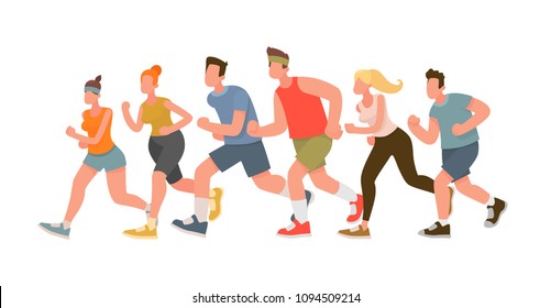 Running people. Marathon. Vector illustration in a flat style