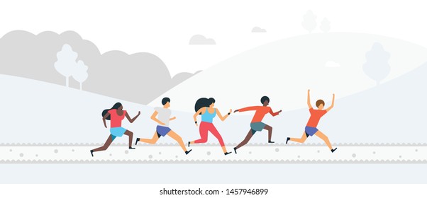 Running people in motion. Running men and women - Vector