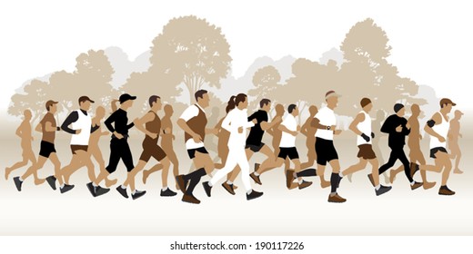 Running people in the park. Vector illustration