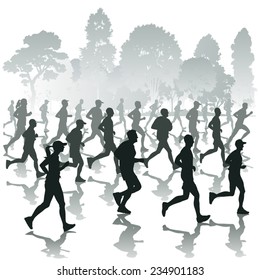 Running people in the park. Vector illustration