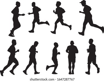 Running people pose Isolated from white background