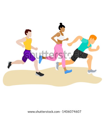 Running people. Runners group in motion. Active lifestyle and fitness. People runner race, training to marathon, jogging and running illustration - Vector