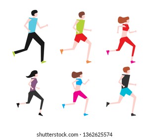 Running people set in motion.Training outdoor flat vector.