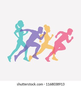 running people set of silhouettes, sport and activity background. vector illustration isolated on white background