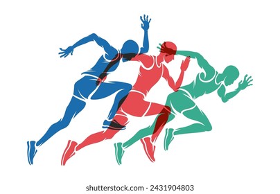 running people set of silhouettes, sport and activity background.