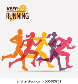 running people set of silhouettes, sport and activity  background