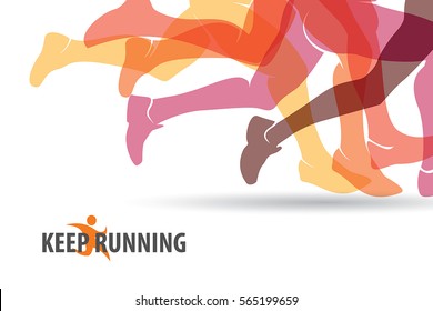 running people set of silhouettes, sport and activity  background