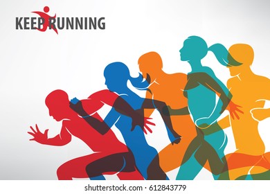 running people set of silhouettes, sport and activity  background.