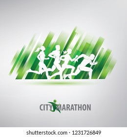 running people silhouettes, stylized vector background, sport and competition concept