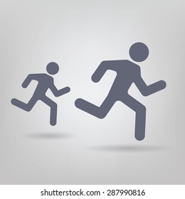 Running people. Simple symbol  isolated on a gray  background. Vector Illustration.