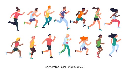 Running people. Sport activity, men and women run