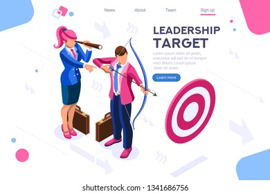 Running people, target forward. Leadership, climbing your way, job action. Can use for web banner, infographics, hero images. Flat isometric vector illustration isolated on white background