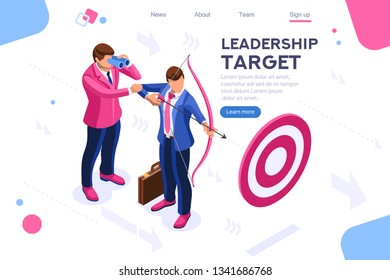 Running people, target forward. Leadership, climbing your way, job action. Can use for web banner, infographics, hero images. Flat isometric vector illustration isolated on white background