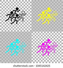 running people. team with leader. Colored set of cmyk icons on transparent background