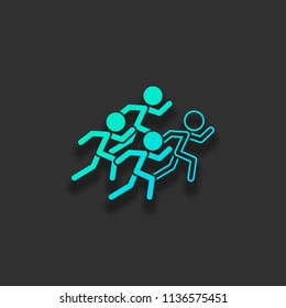 running people. team with leader. Colorful logo concept with soft shadow on dark background. Icon color of azure ocean