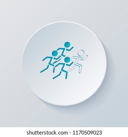 running people. team with leader. Cut circle with gray and blue layers. Paper style