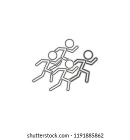 running people. team with leader. Dotted outline silhouette with shadow on white background