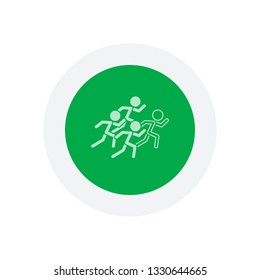 running people. team with leader. Icon in colored circle with gray bold border. Web button, modern flat design