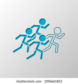 running people. team with leader. Paper design. Cutted symbol with shadow