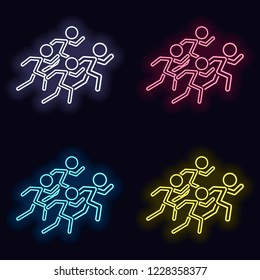 running people. team with leader. Set of fashion neon sign. Casino style on dark background. Seamless pattern