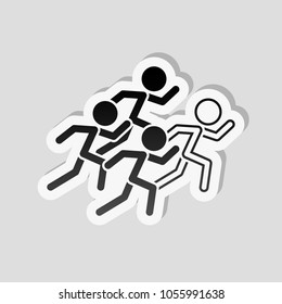 running people. team with leader. Sticker style with white border and simple shadow on gray background