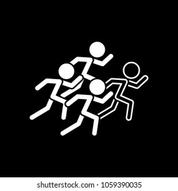 running people. team with leader. White icon on black background. Inversion