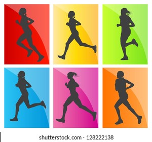 Running people vector background set