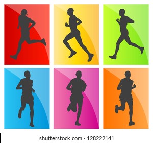 Running people vector background set