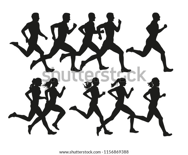 Running People Vector Isolated Silhouettes Run Stock Vector (Royalty ...