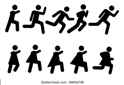 Running people - vector pictogram. Simple black silhouettes isolated on a white background.