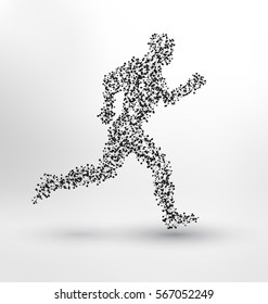 Running Person - Abstract Molecule based human figure concept - Illustration of an exercising body made of dots and lines