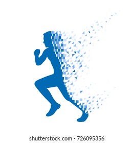 Running person collapsing on particles.