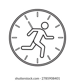 Running person inside a clock face outline, representing time management concept