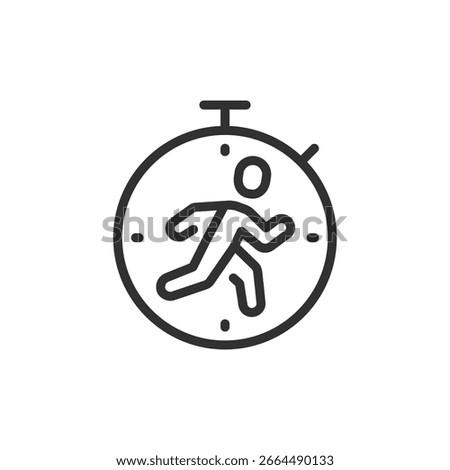 Running person inside stopwatch, linear icon. Urgency and time challenge. Line with editable stroke.