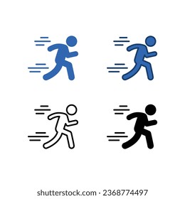 Running person. Running man. Man fast run in fast speed and rush action. Athletics and marathon in summer sports. Act, run icon. Vector illustration. Design on white background. EPS10