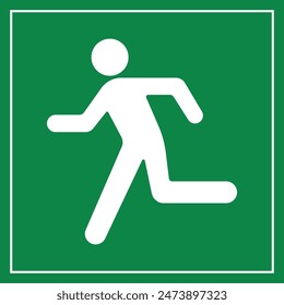 Running Person, a Man Run Green Sign Direction Left Symbolizing Emergency Evacuation