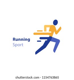Running person side view, abstract runner logo, marathon event, sport activity, triathlon running concept, vector flat design icon